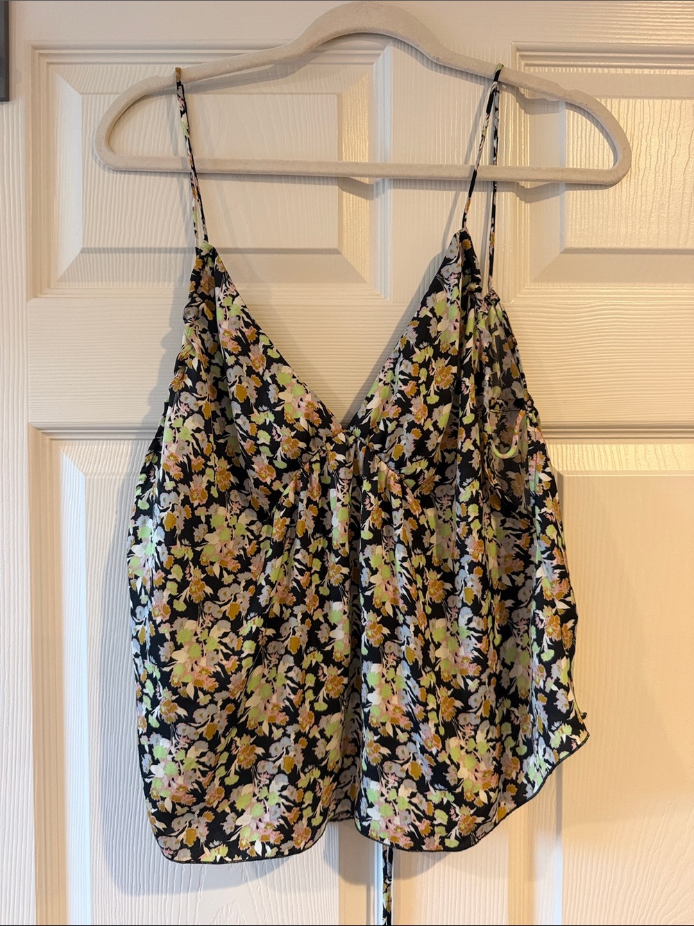 Free People Black Floral V-Neck Spaghetti Strap Tank Top